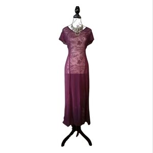90s April Cornell Maroon Sheer Dress